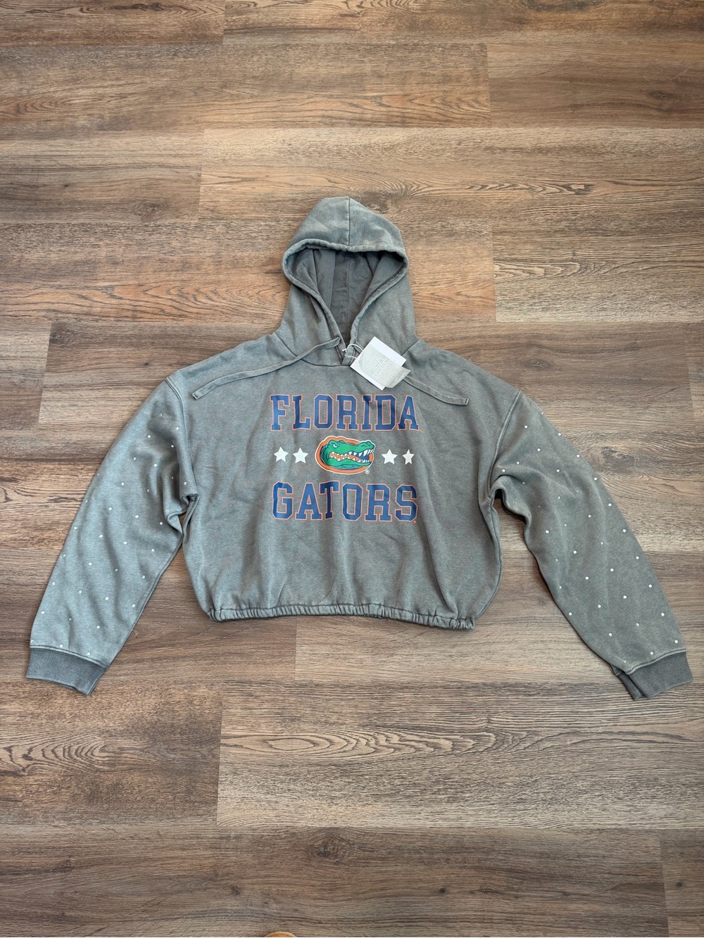 NWT Gameday Couture Florida Gators Rhinestone Cropped Hoodie Sweatshirt Grey XL